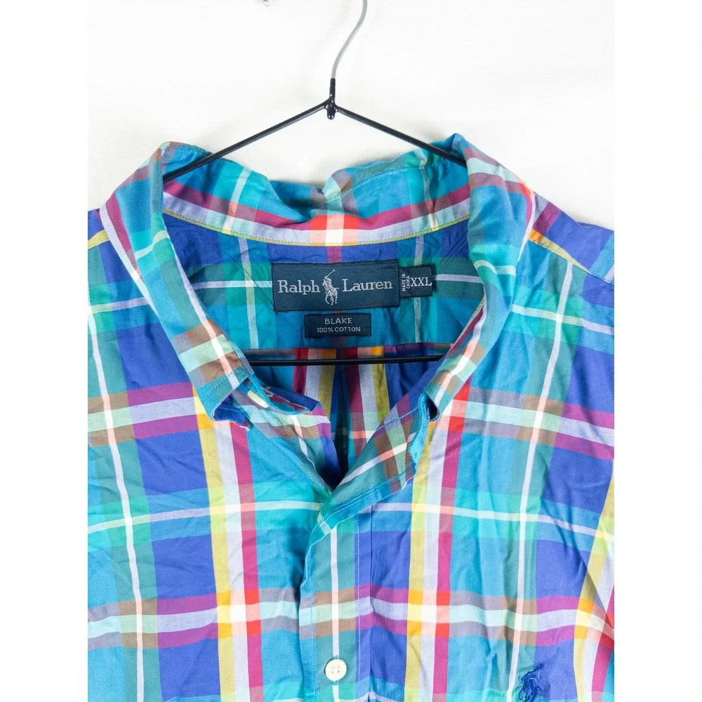 Ralph Lauren Blake Plaid Button Down Shirt Mens XXL Blue Multicolor Preppy Coast